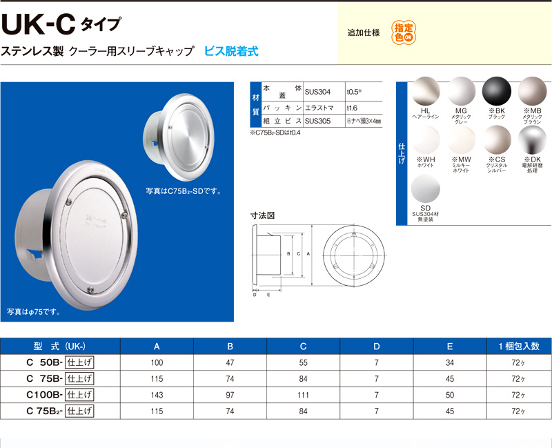 宇佐美工業 ステンレス製クーラー用スリーブキャップ Uk C50b Hl クーラーキャップ 建築内装資材 電動工具の道具道楽