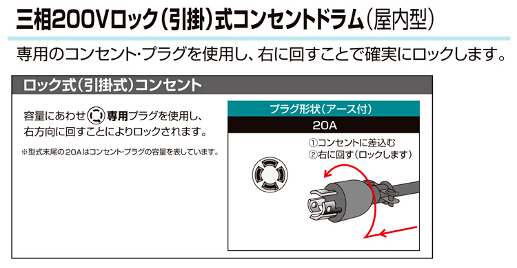 日動工業 屋内型三相0vロック式コンセントドラム アース付 Nd 30l a 0v用電工ドラム 電源廻り 照明 工場扇 電動工具の道具道楽