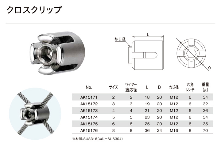 ステンレス クロスクリップ