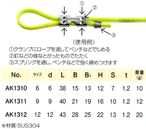 浅野金属工業 ステンレス ロープクランプ Ak1312 その他連結金具 一般ステンレス金具 電動工具の道具道楽