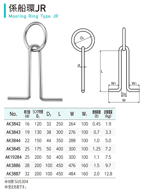 浅野金属工業 ステンレス 係船環JR型 AK3842 / 係船金具 / 一般 浅野金属工業 ステンレス 係船環JR型 AK3842 / 係船金具 / 一般