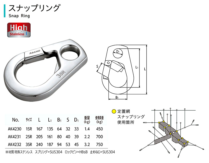 浅野金属工業 ステンレス スナップリング AK4230 / 漁具 / 浅野金属