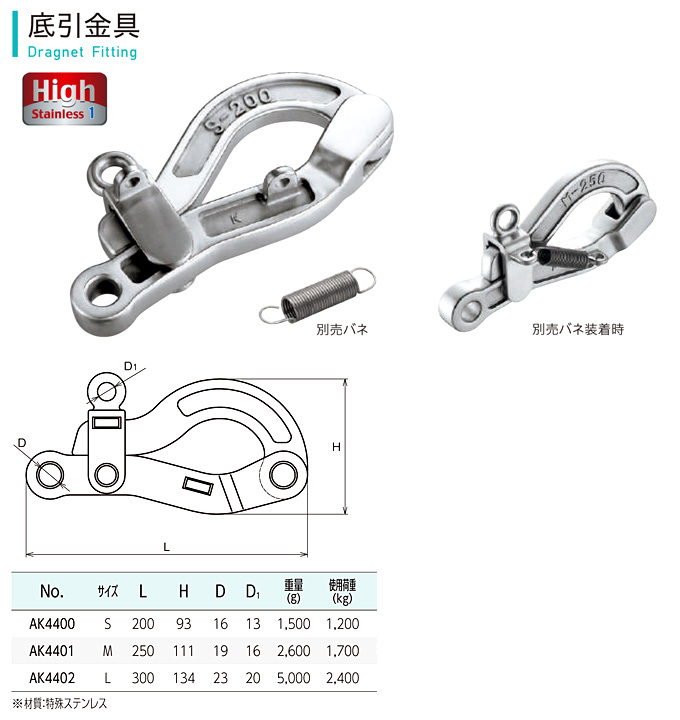 肌触りがいい 浅野金属工業 ASANO 底引金具 サイズS AK4400 使用荷重 1.2T