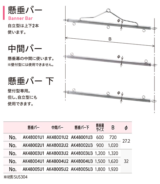 浅野金属工業 ステンレス 懸垂幕装置取付金具 AK48005U2 / 案内板 懸垂