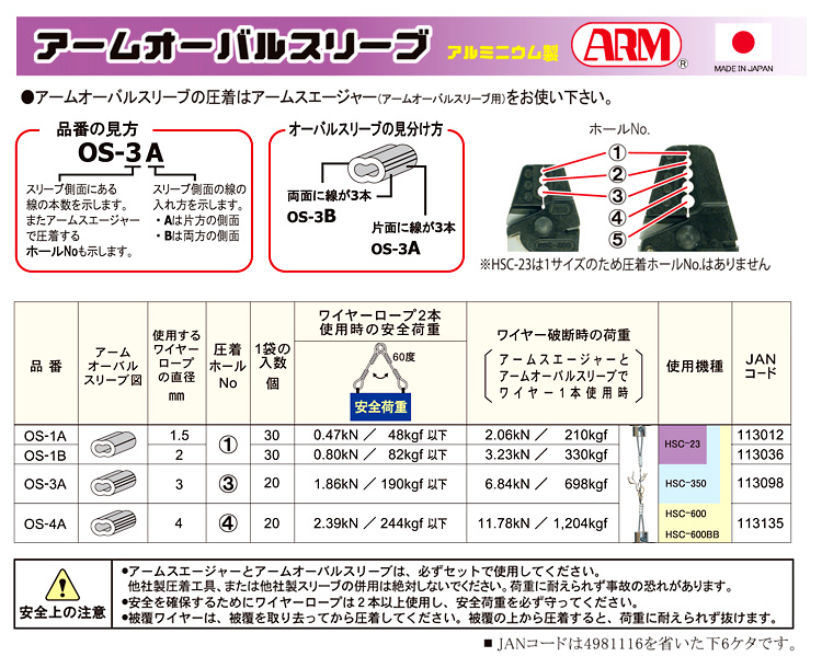 高品質新品 アーム産業 アームオーバルスリーブ 12mm OS-12A 20個