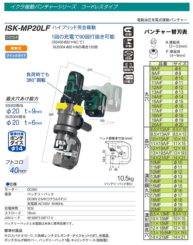 カタログギフトも！ IKURA 育良精機 HYBRID複動油圧式パンチャー 50160 ISK-MP2050F