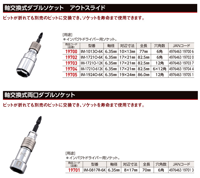 イチネン 〔MUSTTOOL〕軸交換式ダブルソケット(アウトスライド) IM1013O-6K / 電ドルソケット / 電動工具用アクセサリ