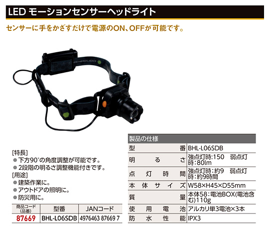 〔Beruf〕LEDモーションセンサーヘッドライト(乾電池式)