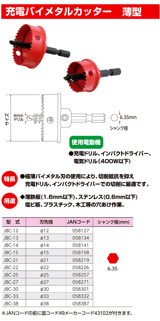 充電バイメタルカッター薄型