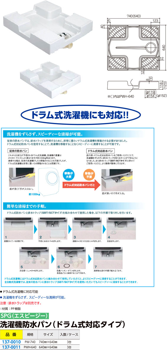 エスピージー 洗濯機防水パン ドラム式対応タイプ Pw 740 洗濯機給排水部品 配管工具 配管資材 電動工具の道具道楽