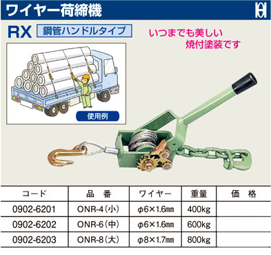 オーエッチ工業 ワイヤー荷締機RX鋼管ハンドル型 ONR-8 / ベルト