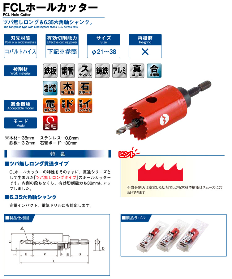 れません 大見 FRPホールカッター/FRP24_1078 刃径:24mm DCMオンラインツールセンター - 通販 - PayPayモール