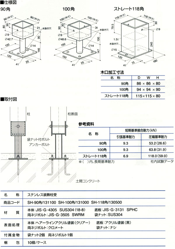 カネシン ステンレス装飾柱受 SH-90 / 柱受 柱脚金物 / 建築金物 基礎