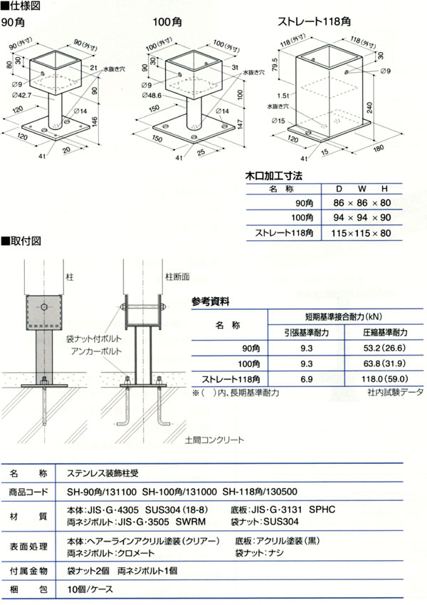 カネシン ステンレス装飾柱受けストレート118角 118?角 - 2