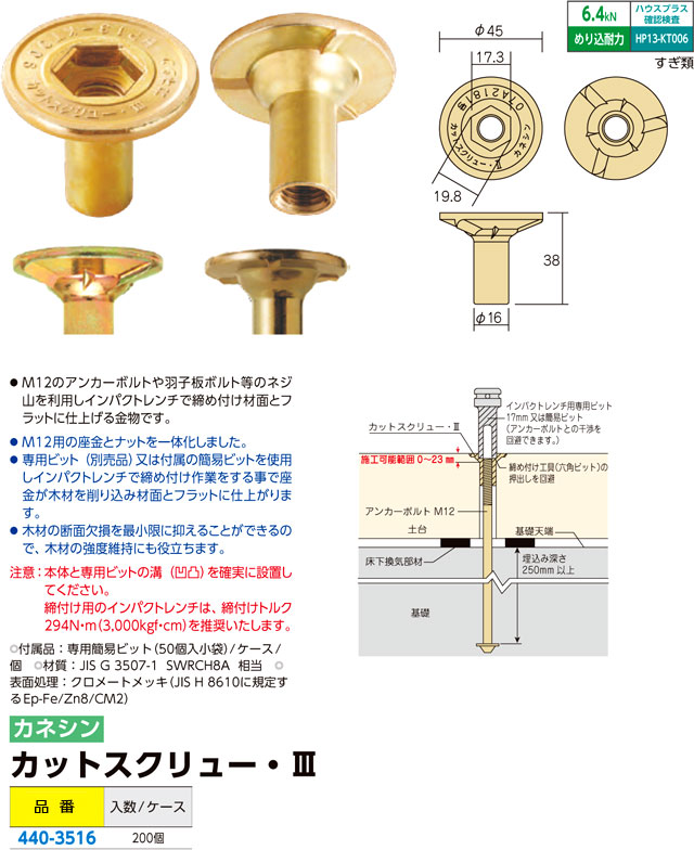 カネシン カットスクリューIII 建築金物 - 工具/メンテナンス