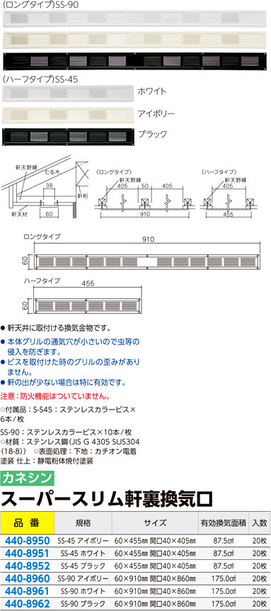 カナイ 建材 金物 スレンダー軒裏換気金物SL-90アアイボリー 通販