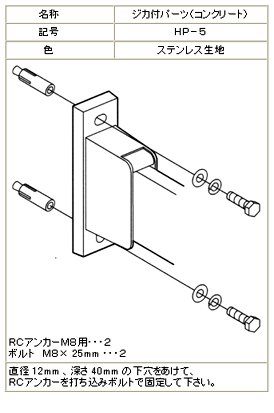 ホスクリーン取付パーツ【ジカ付用（コンクリート）】
