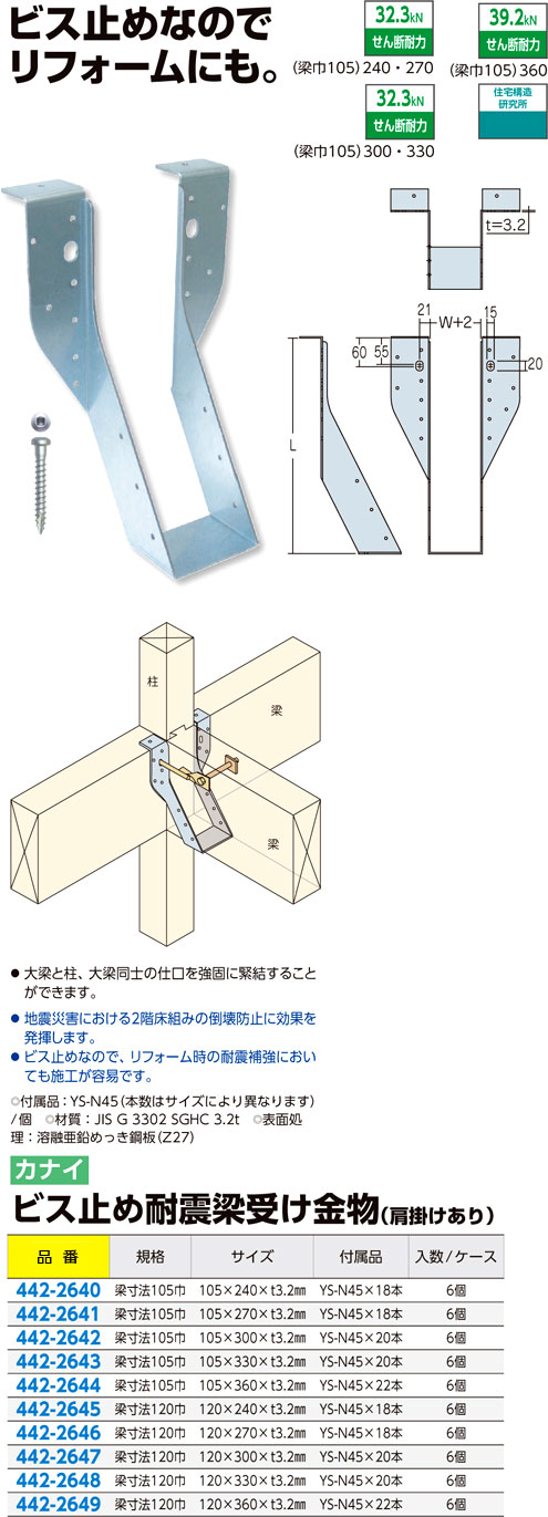 梁受け金物 105×240 爪無し10個セット タナカ 大工 リフォーム-