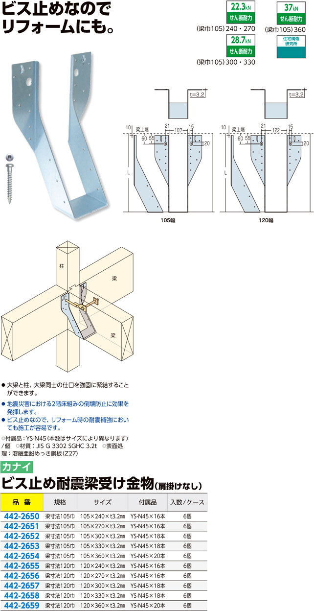   外付け梁受け金物 105巾×270用 105巾×270用×3.2 AA1274 TANAKA タナカ アミ - 2