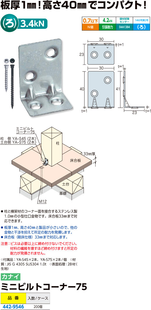 カナイ 建材 金物 ミニビルトコーナー3#四角ビス止め