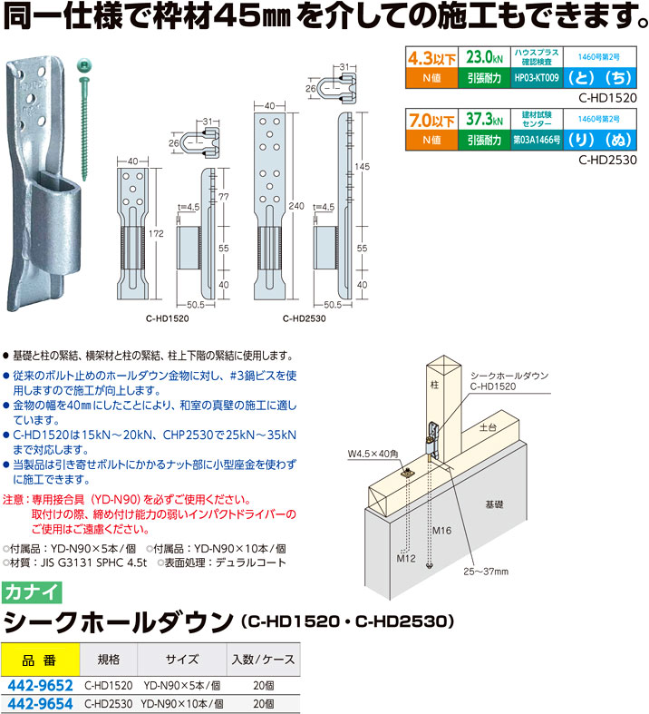 カネシン 〔枠材用〕高耐力フレックスホールダウン (10個入) FFH-4754 - 2