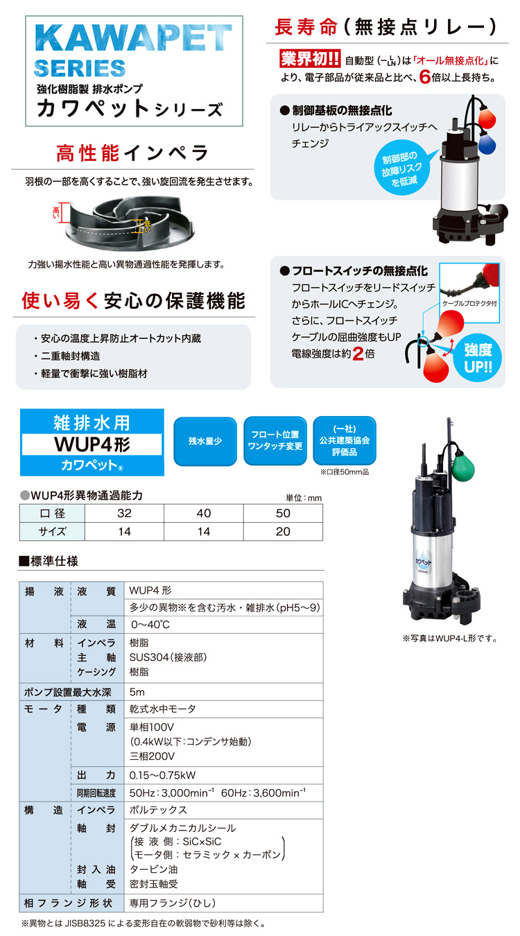 強化樹脂製排水ポンプ「カワペット」雑排水用