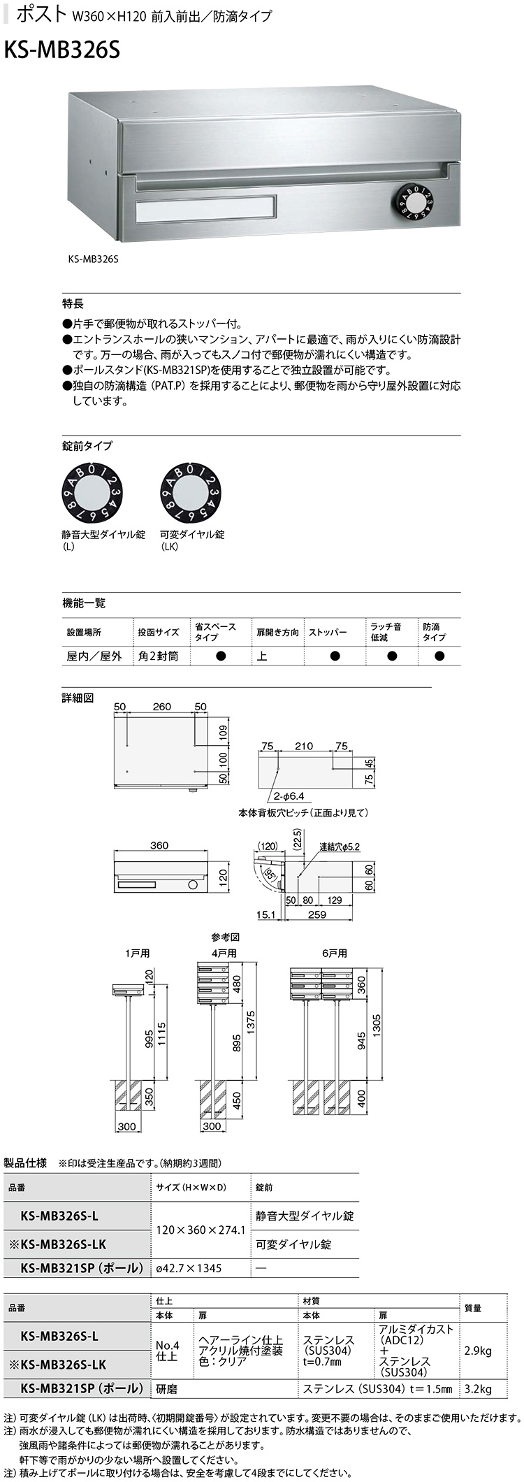 集合郵便受箱（防滴型）前入前出