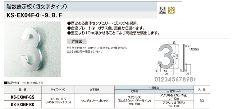 ナスタ 階数表示板（切文字タイプ）１ KS-EX04F-BK-1 / 室名札 / 建築内装資材 | 電動工具の道具道楽