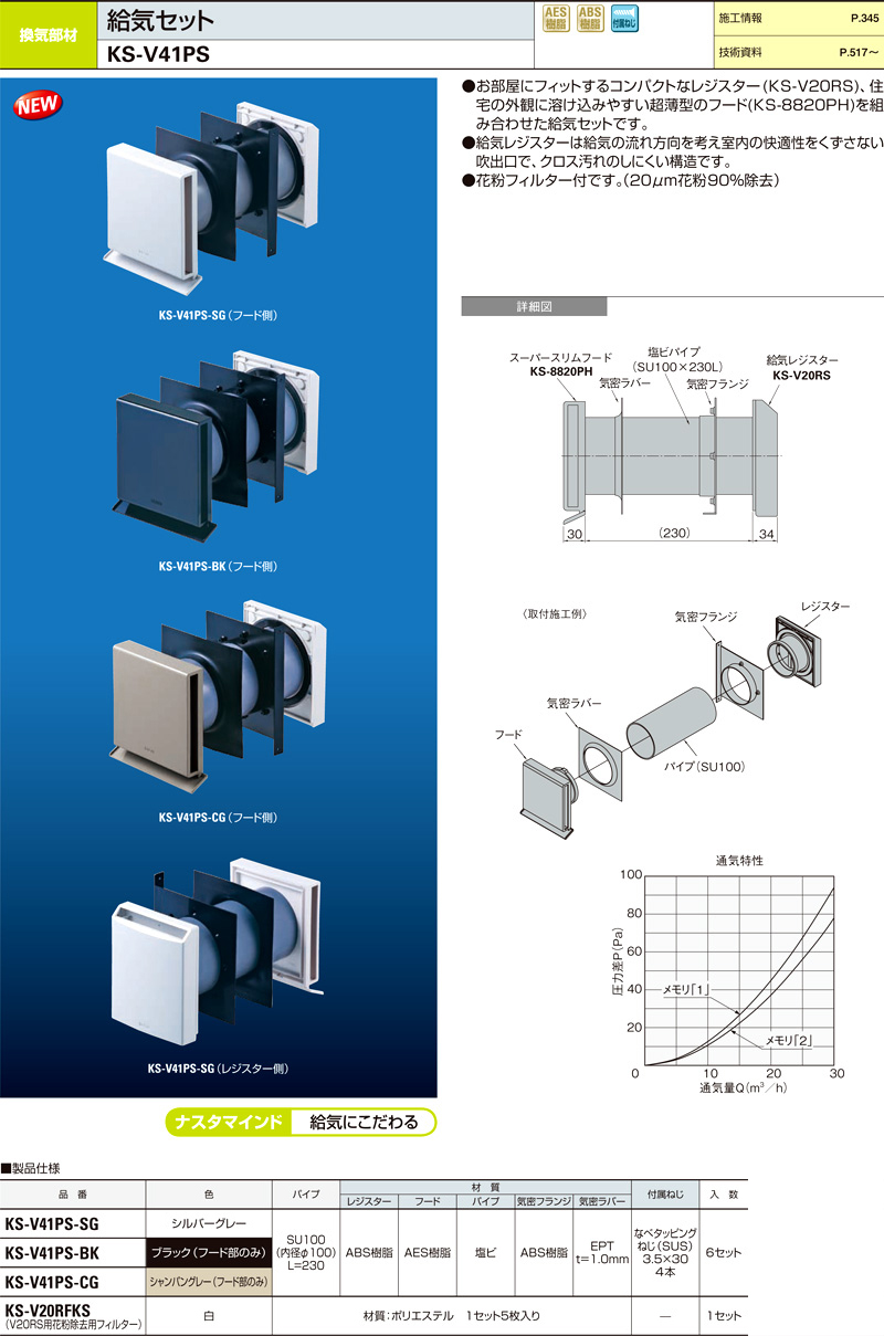 ナスタ 給気セット KS-V41PS-SG / 外壁換気口 / 建築外装資材 | 電動工具の道具道楽