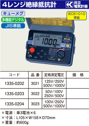 共立電気計器 4レンジ絶縁抵抗計キューメグ 3021 / テスター / 計測 測定 検査機器 | 電動工具の道具道楽
