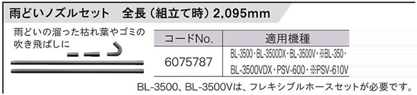 ブロワ・ブロワバキューム用雨どいノズルセット（2095mm）