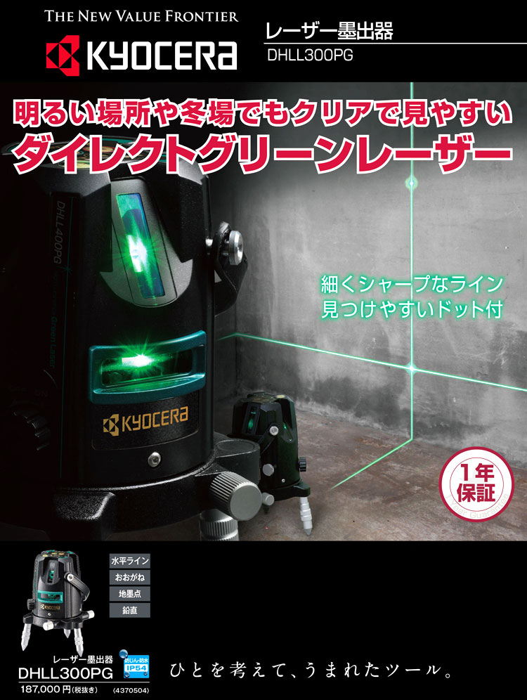 ダイレクトグリーンレーザー墨出器　矩・横・地墨・鉛直