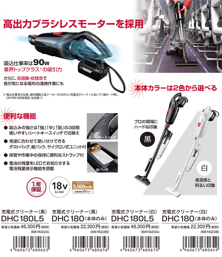 京セラ 18V充電式クリーナー DHC180 / クリーナー 掃除機 / 充電 工具