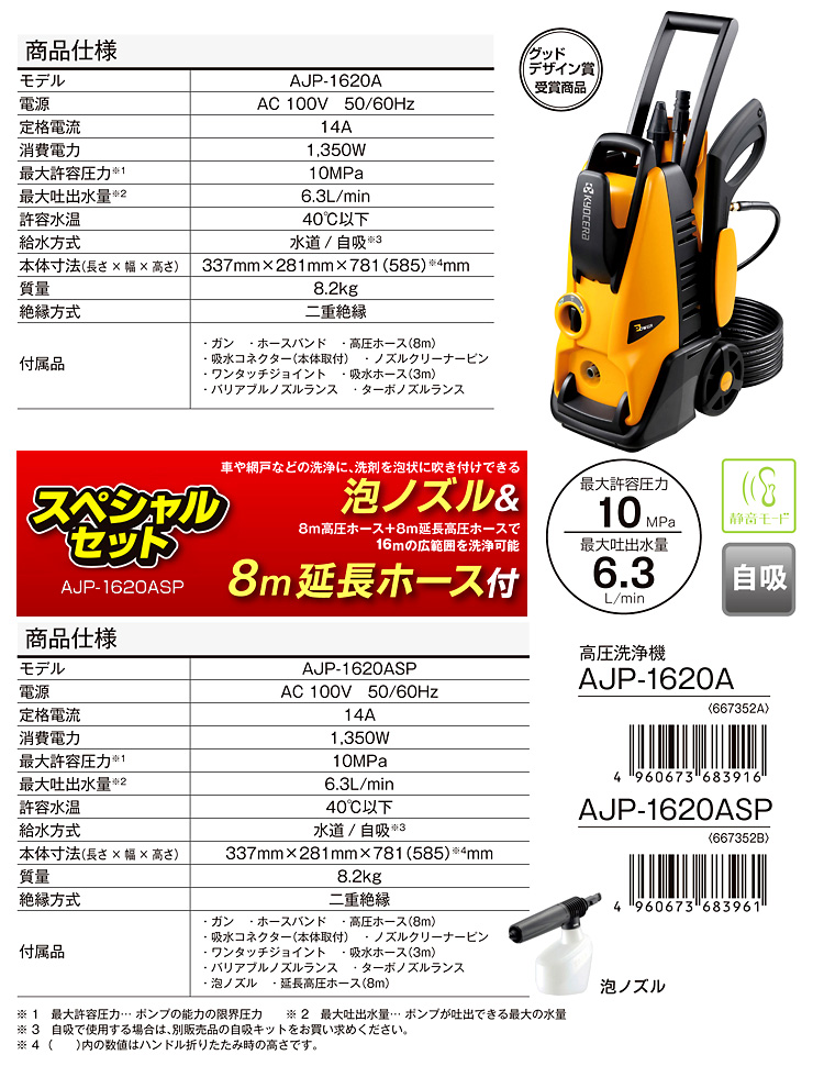 京セラ 高圧洗浄機 AJP-1620A / 高圧洗浄機 / 電動 工具 | 電動工具の