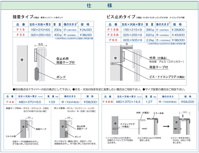 全国どこでも送料無料 コミー フラット型凸面機能ミラー FFミラー車出口 ビス止めタイプ F48B 卓上ミラー