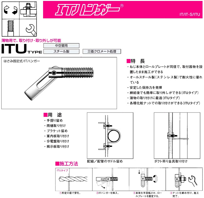 サンコーテクノ ITハンガー（中空壁薄物用） ITU-830 / アンカー