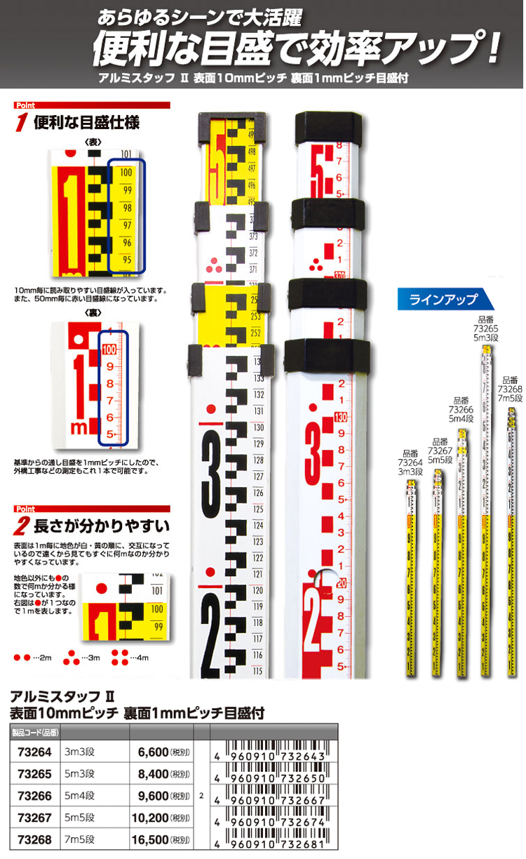 シンワ アルミスタッフⅡ 73264 / 測量用品 / シンワ 測定機器