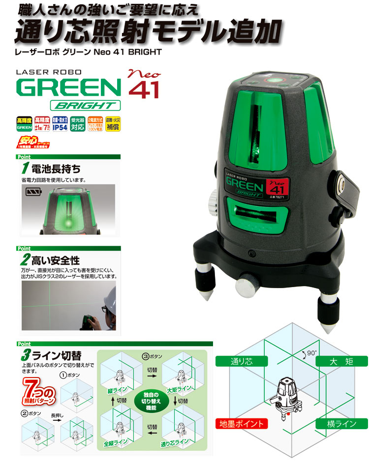 シンワ 【高輝度】レーザーロボグリーンneo41 BRIGHT SIW-78291 / レーザー器機・光学機器 / シンワ 測定機器 レーザー