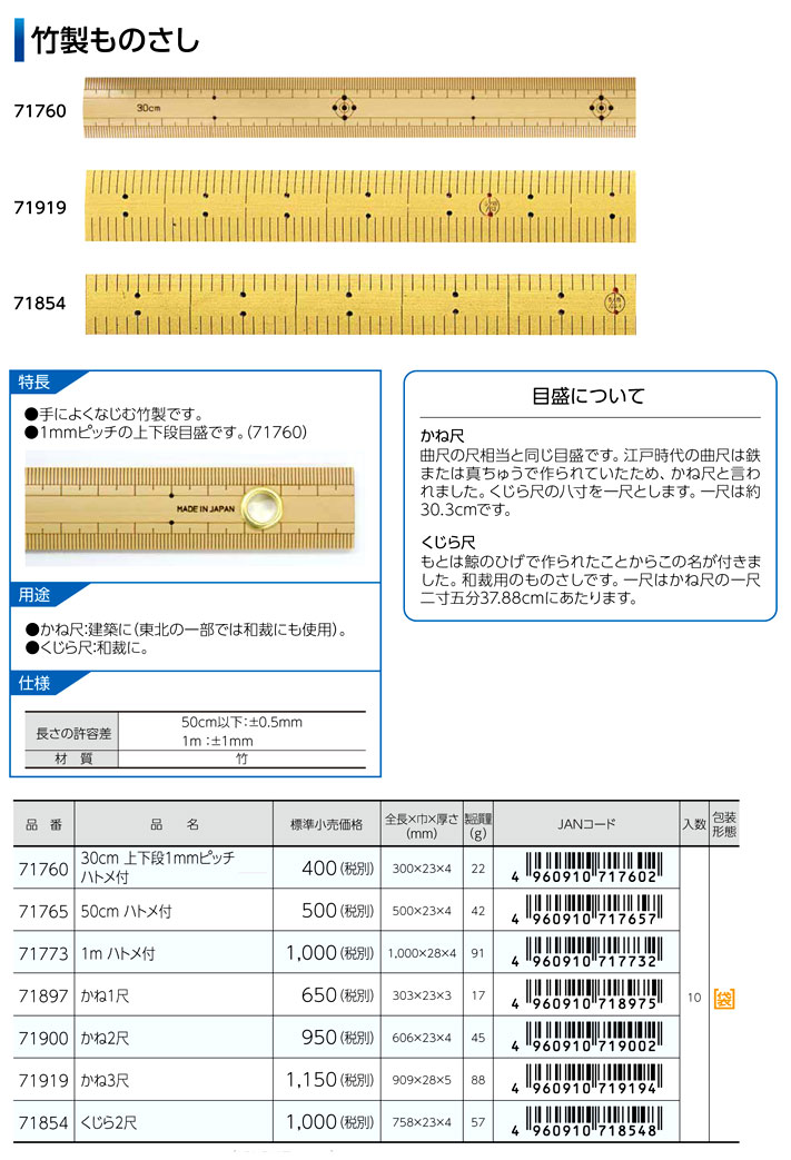 シンワ 竹製ものさし 71757 / 直尺 / 計測 測定 検査機器 | 電動工具の道具道楽