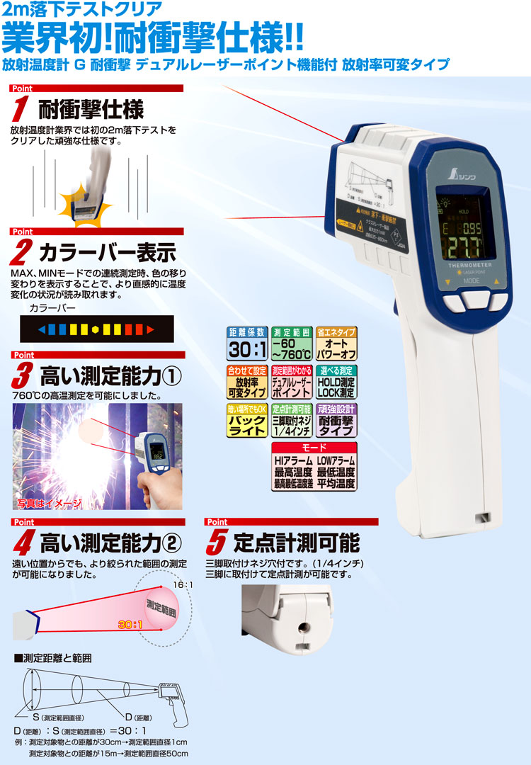 シンワ 放射温度計G耐衝撃 73063 / 温度計・湿度計・風速計 / 計測