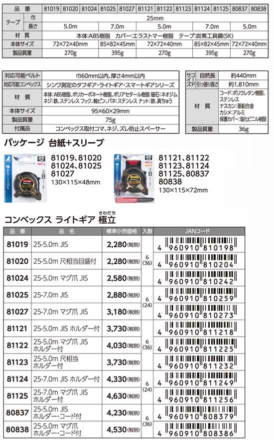 2021年激安 シンワ コンベックス ライトギア 極立 ２５−５．０ｍ 尺相当 ホルダー付 81123 discoversvg.com