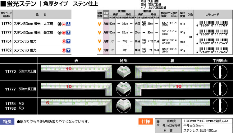 蛍光ステン曲尺1尺5寸