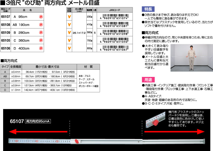 シンワ 3倍尺のび助両方向式メートル目盛 65107 / 3倍尺 / 計測 測定