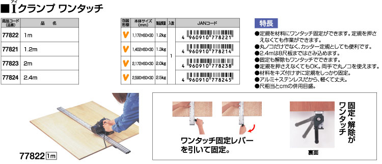 シンワ Iクランプワンタッチ 77824 / 丸のこ定規 / 電動工具用