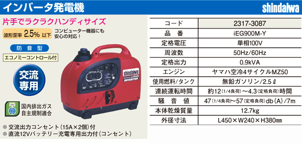 新品 【やまびこ産業】インバーター発電機 型式：IEG1600M-Y/M