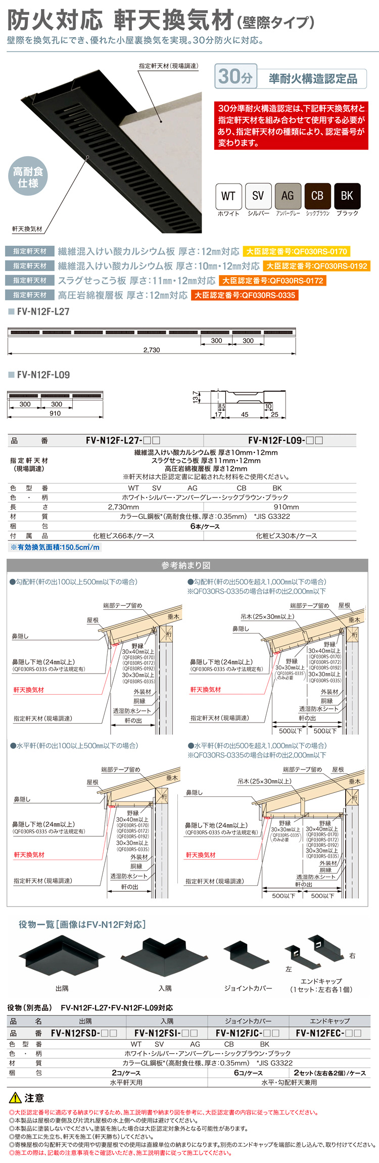 JOTO 軒天換気材本体 FV-N1218KF-L27-WT