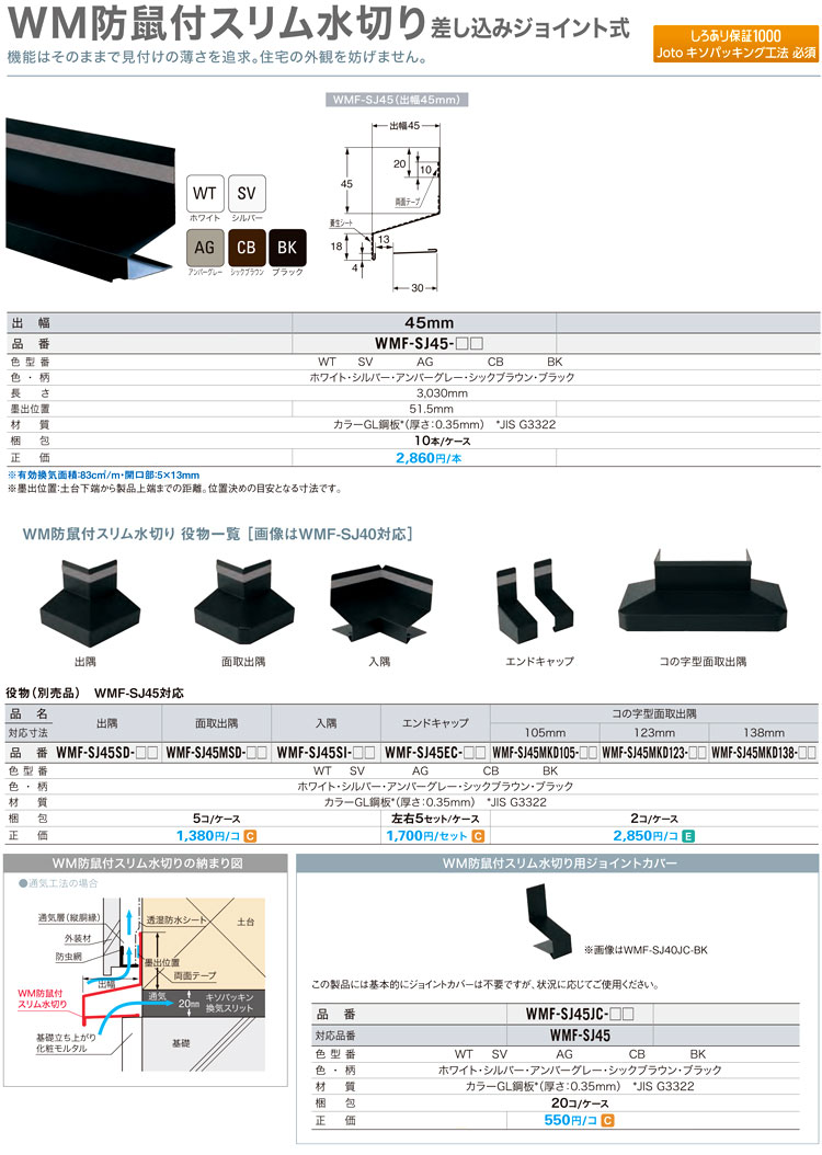 城東テクノ WM防鼠付スリム水切り差し込みジョイント式 ブラック 出幅60mm WMF-SJ60-BK - 1