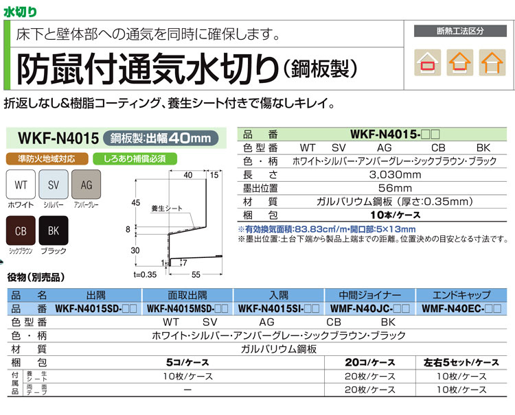 ※法人専用品※JOTO 防鼠付水切り 本体(鋼板製) アンバーグレー 3030mm WKF-N4015-AG - 3