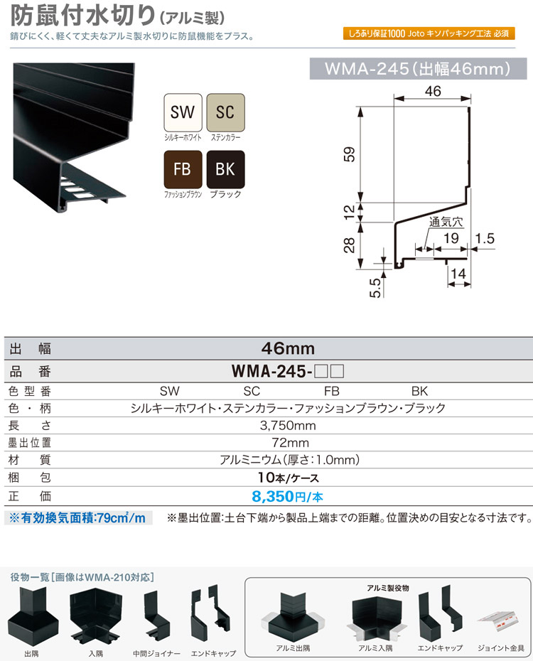 城東テクノ 水切り(鋼板製) ブラック 出幅55mm WSF-55-BK - 1