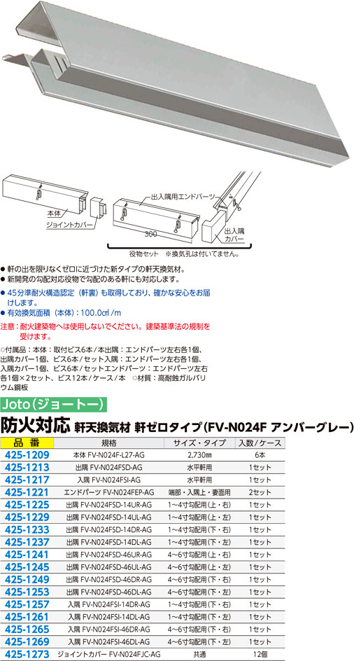 城東テクノ 防火対応軒天換気材軒ゼロタイプ本体 FV-N024F-L27-AG / 通気材 / 城東テクノ キソパッキン 床柄 / メーカー別 |  電動工具の道具道楽